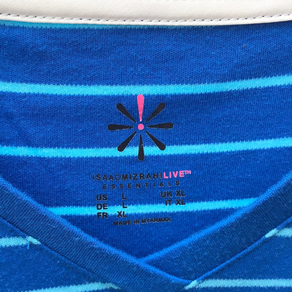 Isaac Mizrahi Live Essentials Striped V-Neck Tee-shirt Size Large. - Picture 2 of 7